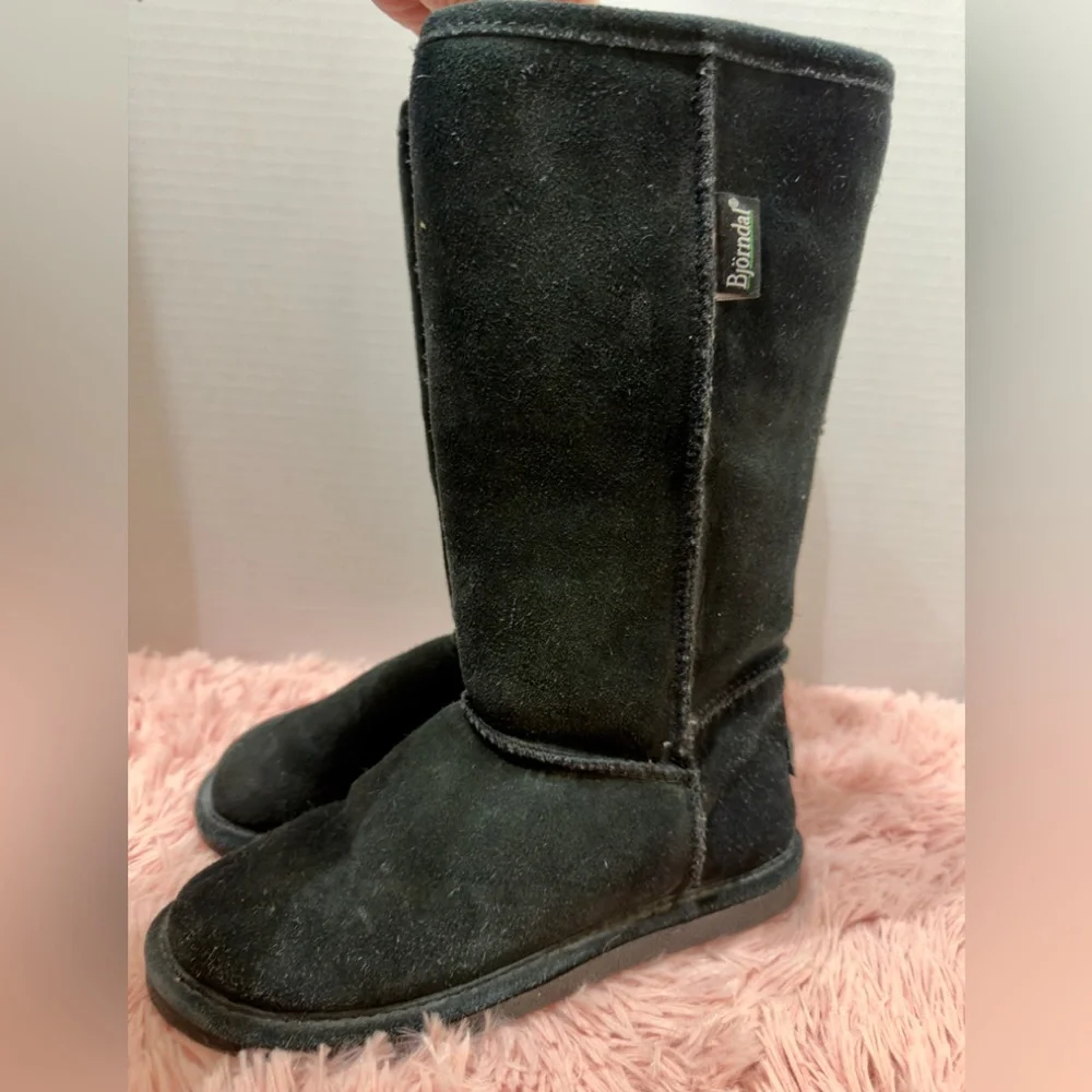 Bjorndal‎ Zoe Black Suede Leather Mid-Calf Cozy Winter Boots 7M Women's EUC